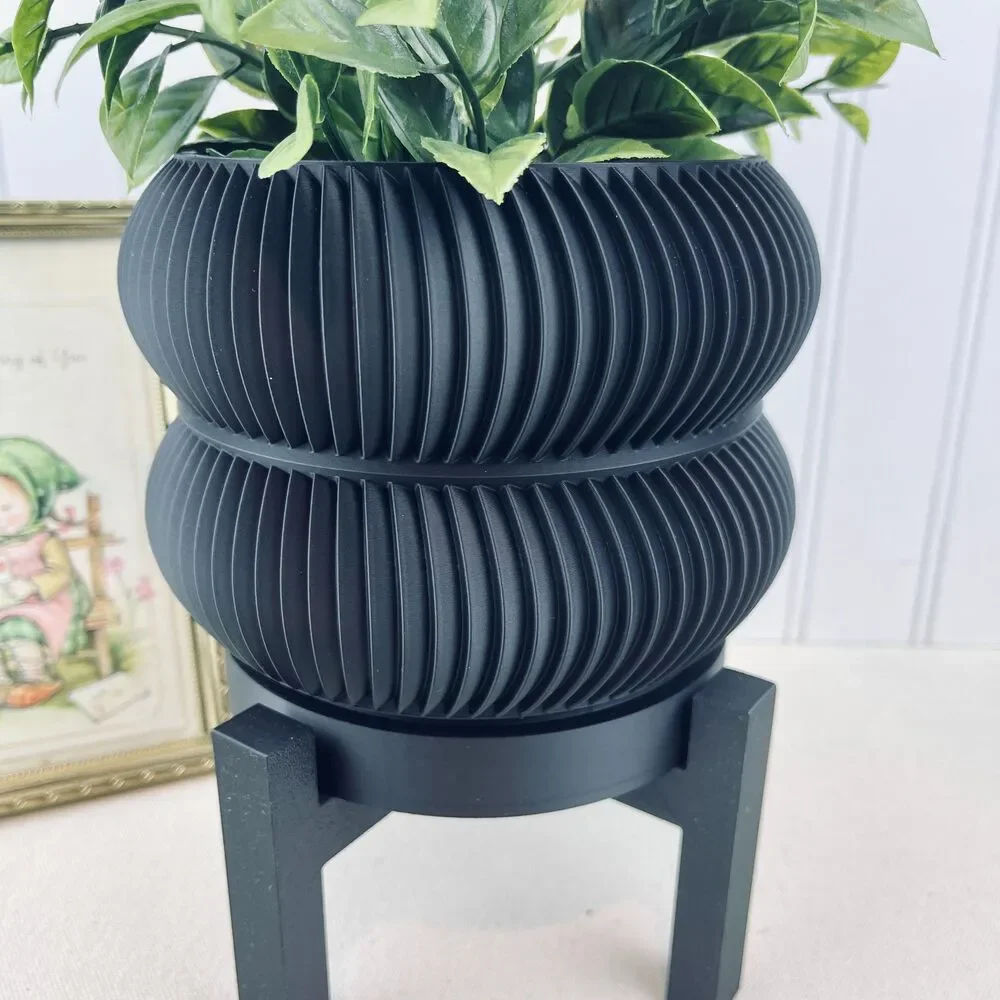 Ribbed Indoor Planter Pot, Miko Planter Pot, Flower Pot, Drainage Tray and stand